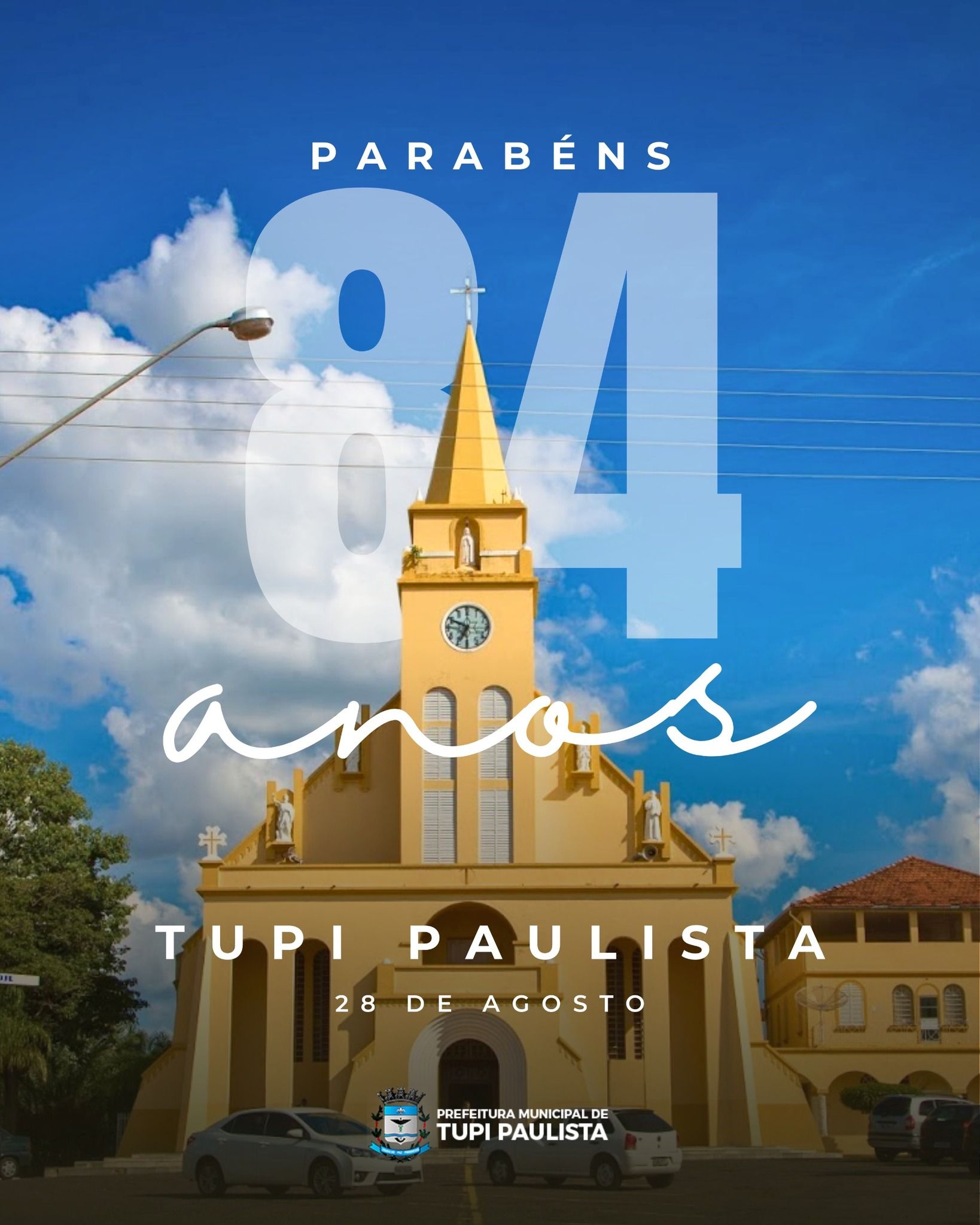 Hoje celebramos com orgulho os 84 anos de Tupi Paulista.